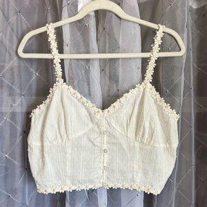 Cream Crop top with Daisy embellishments